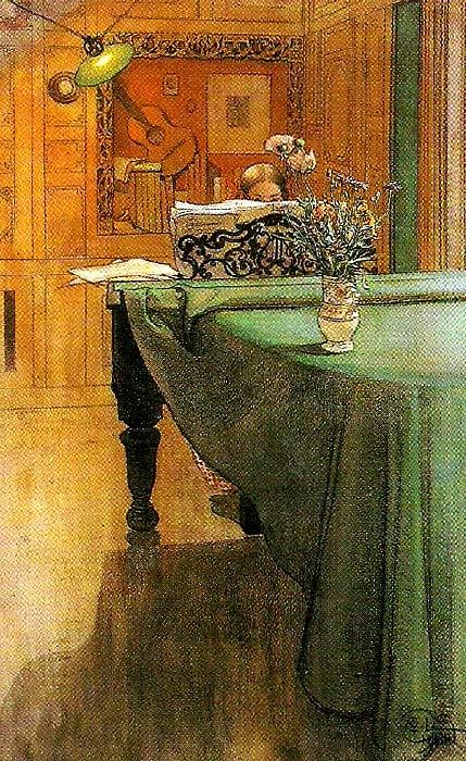 Carl Larsson brita vid pianot-aftonbelysning vid pianot oil painting image